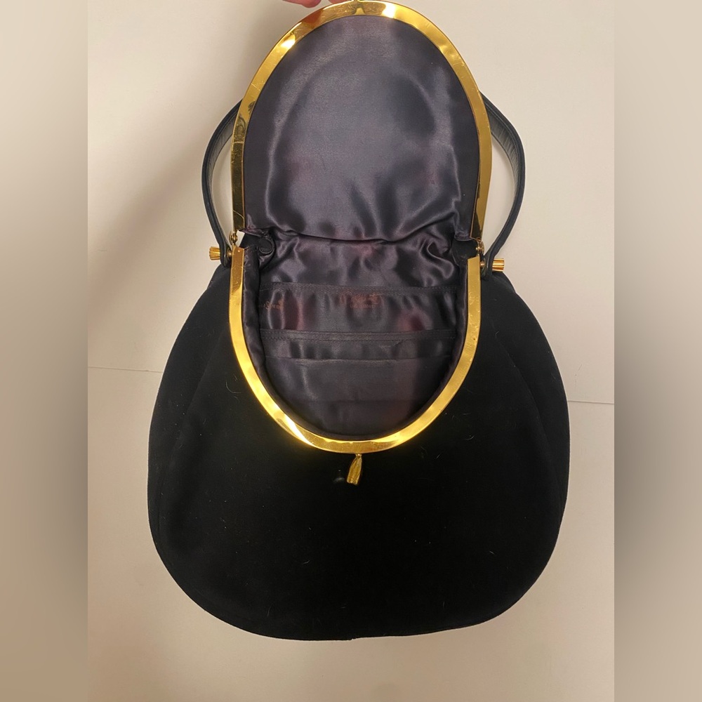 Vintage Coblentz Black Suede Handbag with Gold Accents - Picture 2 of 6